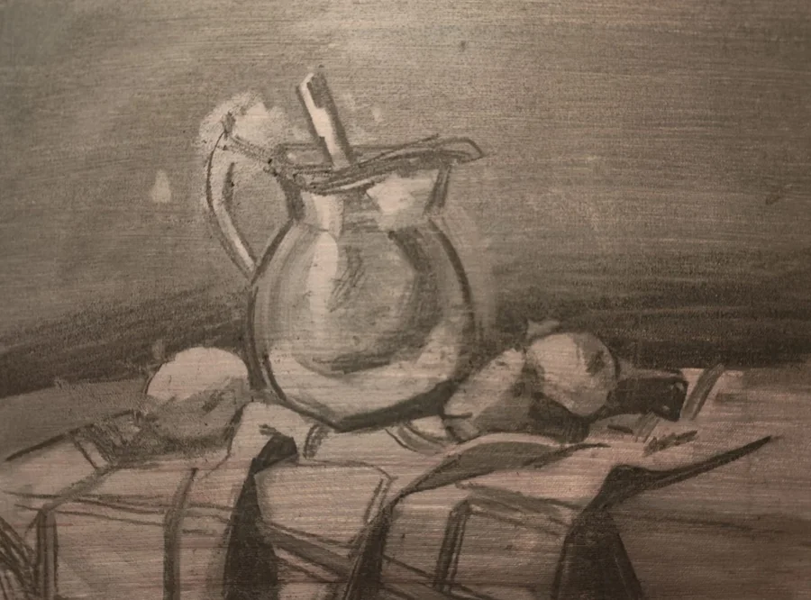 Pintura · Bodegón al óleo, fase 1: Fondo y dibujo