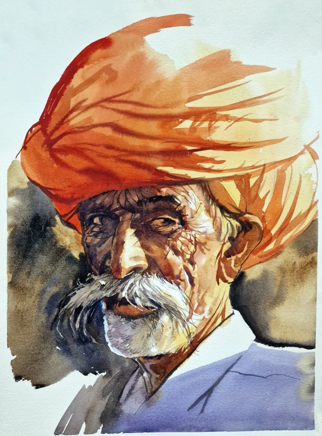 Hombre con turbante — acuarela sobre papel