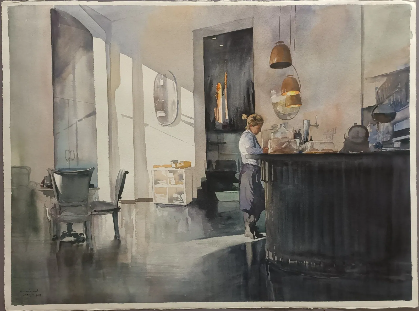 Interior — acuarela sobre papel
