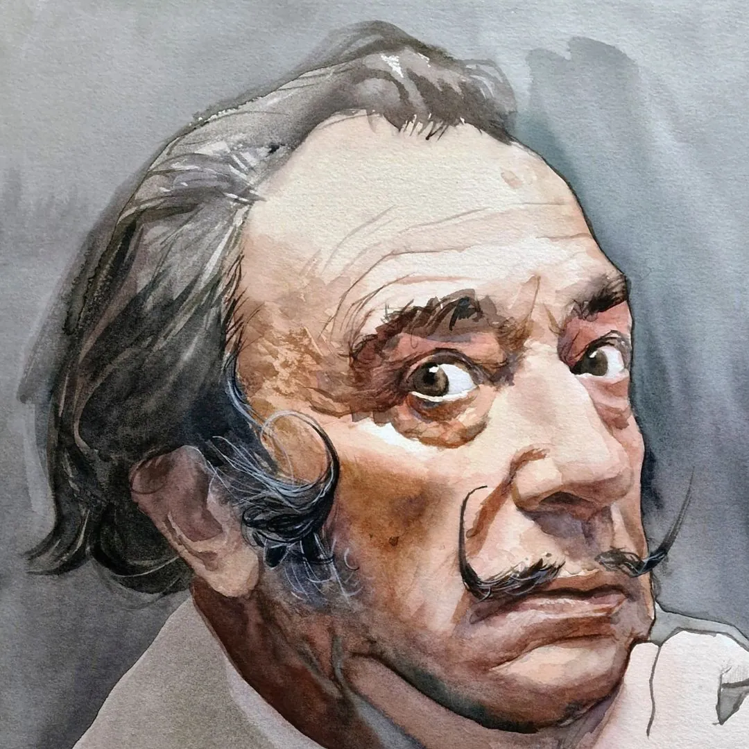 Retrato de Dalí — acuarela sobre papel