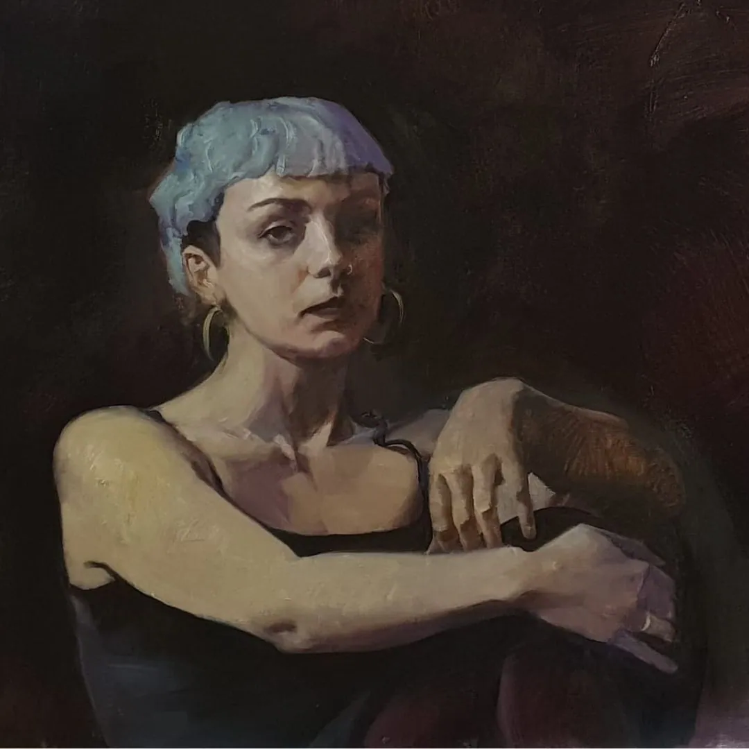 Mujer sentada, óleo