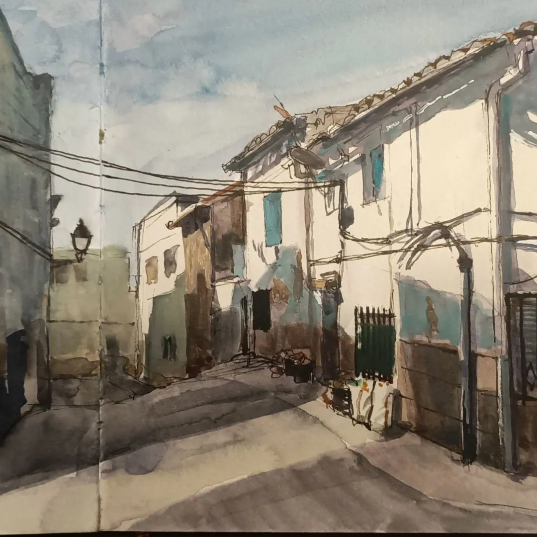 Calle del casco antiguo — acuarela sobre papel