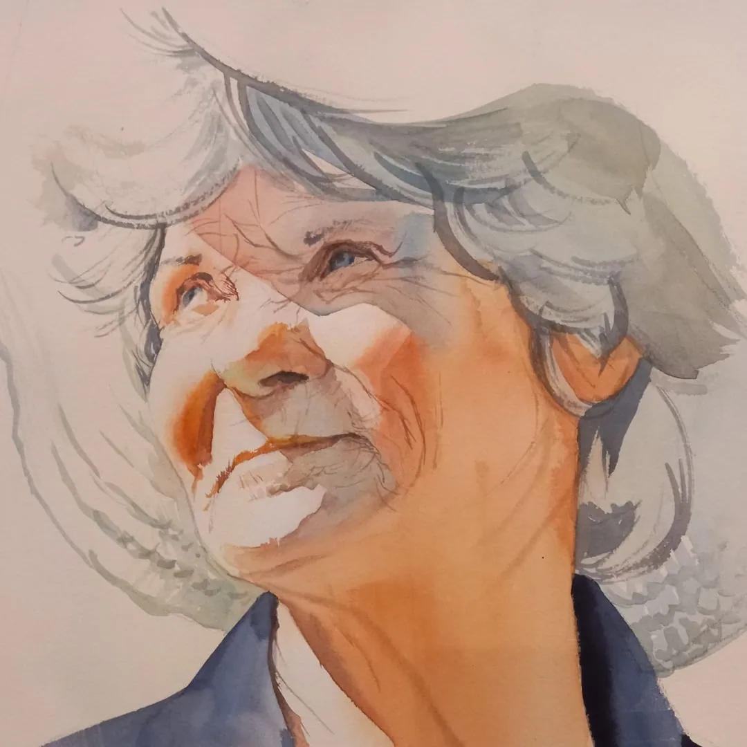 Retrato de anciana, acuarela