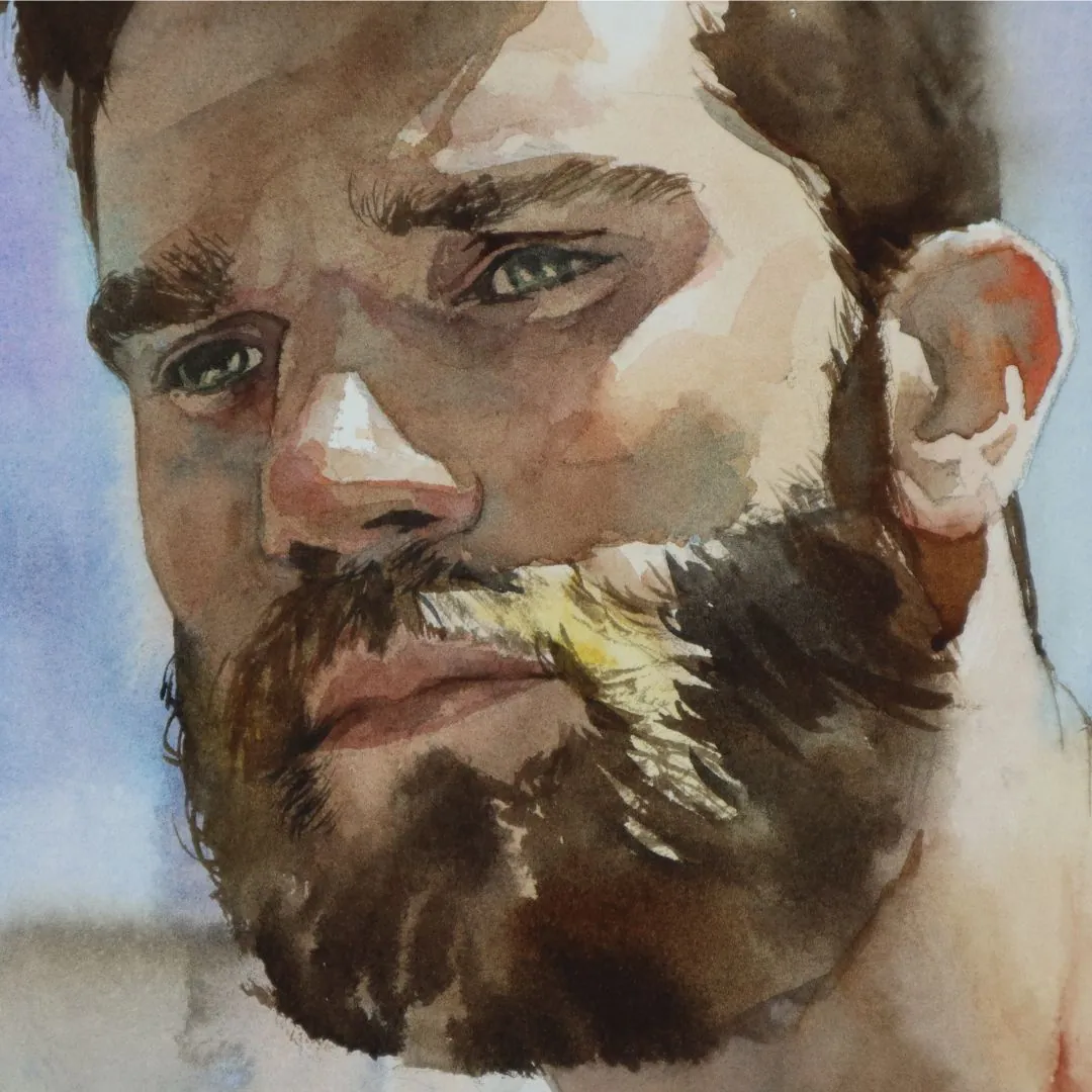 Retrato con barba — acuarela sobre papel