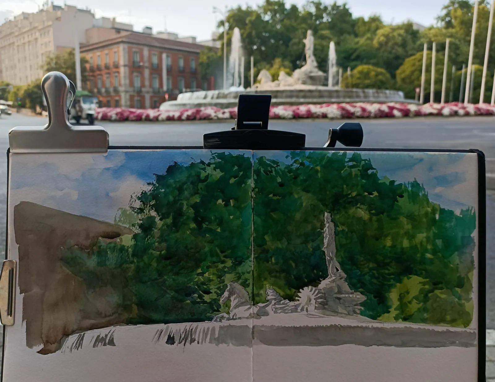 Acuarela frente a la fuente